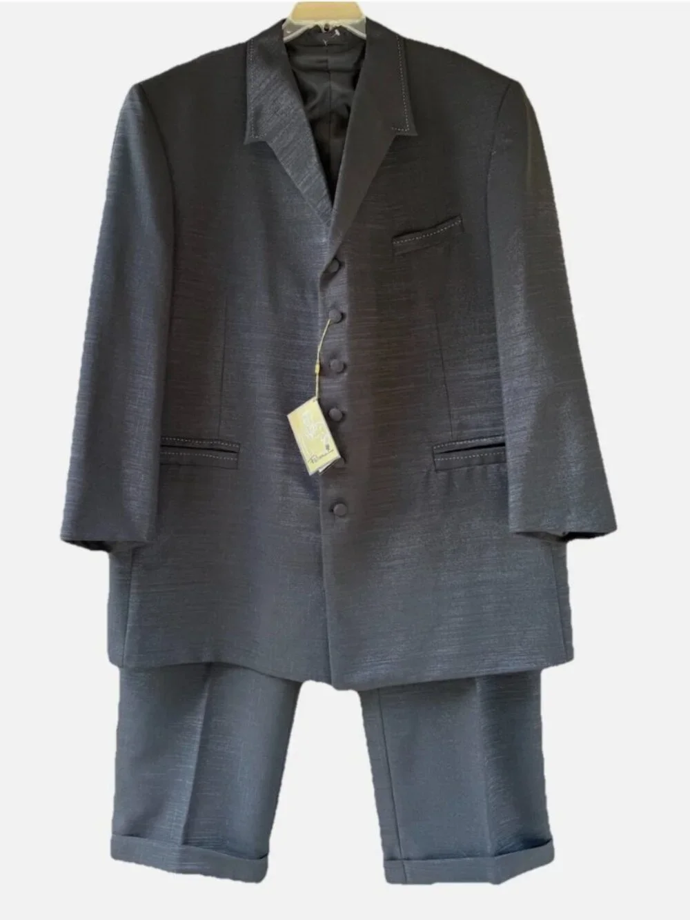 Falcone Men's Black Silver Polyester Jacket Blazer & Pants 2pc Suit Size 52L/47L